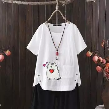 Tall Girl Approved: Extended Length Cotton V-neck with Euro Print S белый