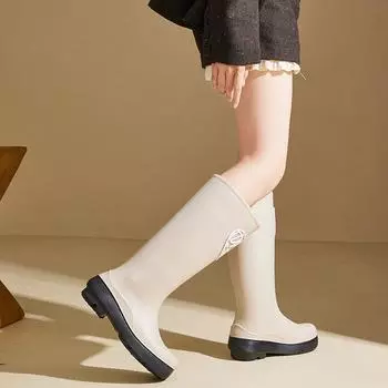 Tall tube women s rain shoes autumn and winter fashion waterproof outer rain boots adult warm and velvet long tube four-season water shoes 36 белый