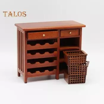 TALOS 1/12 Винный шкаф Моделирование DIY Украшение Деревянный Кукольный Домик Демонстрационная Мебель Модель для Декора коричневый