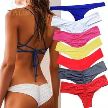 Talos Hot Sexy Summer Bikini Thong Bottom Brazilian Ruched Bandage Swimwear Sexy Beach Wear M зелёный