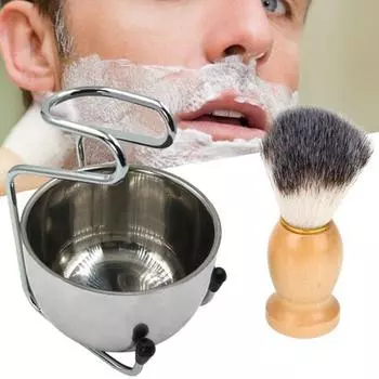 Talos Мужская чаша для бритья бороды из нержавеющей стали, подставка для чаши, деревянная щетка, инструмент для красоты усов