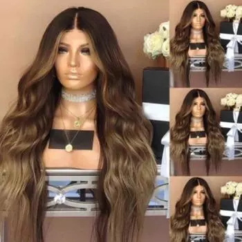 Талос женский длинный волнистый парик с центральным пробором стиль градиент вьющиеся розовые волосы сетка шиньон