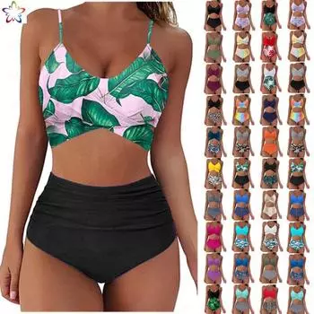 TAM Women Sexy Print Bikini Set Push Up Купальники Купальники с высокой талией Купальник M