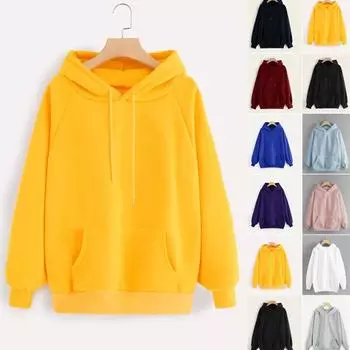 TAM Женская повседневная однотонная толстовка с капюшоном и карманами и длинными рукавами XXL синий