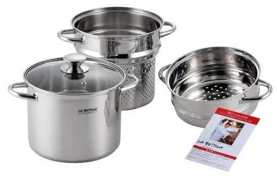 Tamahashi Tsutomu Ochiai IH200V Compatible Steam Pasta Pot 20cm Silver & LB-177