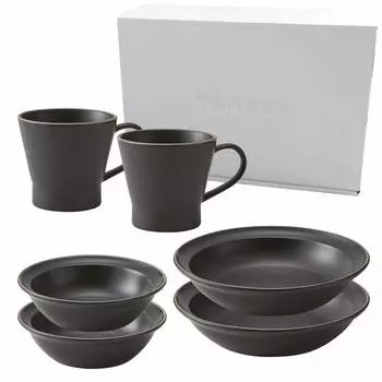 TAMAKI Edge Line Living for Two Paired Tableware Set Black Mug 350ml Bowl S 300ml Curry Pasta Plate 700ml Safe & Microwave/Dishwasher T-926871