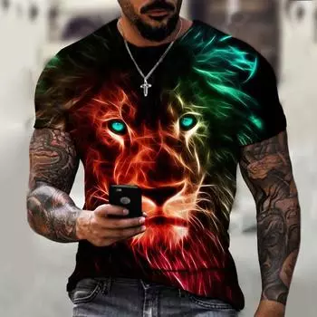 Tamanho Grande XXS-6XL Harajuku Dos Homens Camiseta 3D Leo Estampa Nova Moda Vero Roupa De Rua Gola Redonda Manga Curta Blusa XXS