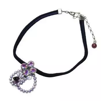 Tamarusan Choker Flower Lucky Plum Purple Древняя лента из пресноводного жемчуга Аметист Лепидолит Подарок Стильная роскошь [TAMARUSAN]