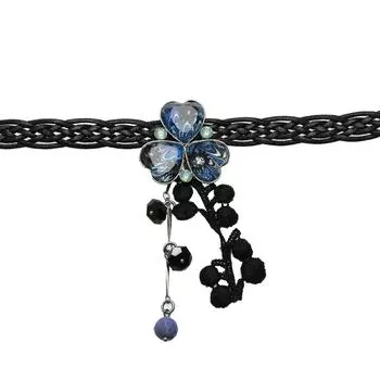 TAMARUSAN Choker Necklace Violet Marble Ribbon Onyx
