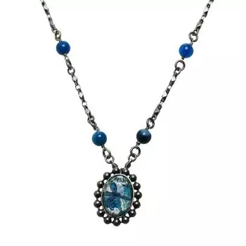 TAMARUSAN Necklace Lily Blue Agate Antique Style Gift Stylish Luxury (dyed)