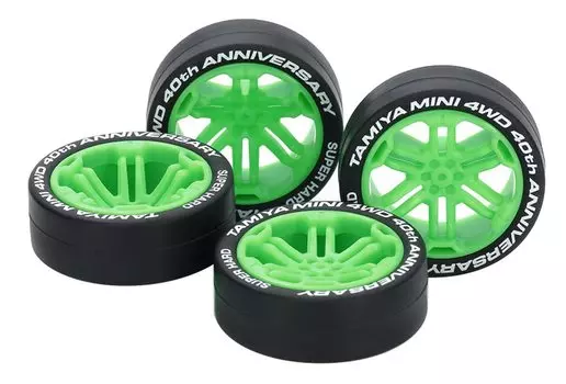 Tamiya Mini 4WD Special Project Mini 4WD 40th Anniversary Super Hard Low Tight Tire 12 Spoke Wheel 95640 Green &