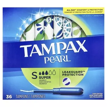 Tampax, Pearl, Super, без запаха, 36 тампонов