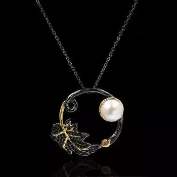 Tamsui Pearl Pendant Long Draped Black Gold Two color Necklace for Women Versatile Niche Design