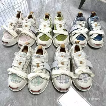 Tan Jianji opened his mouth to laugh in the autumn of 2024, the new thick-soled lace big head 2.0 bow canvas shoes for women 35