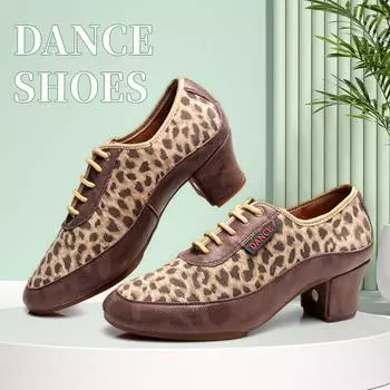 Танцевальная обувь для джаза, современного танца, вальса, женская обувь для бальных танцев, резиновая подошва, противоскользящая танцевальная обувь, высота каблука 5 см 34 коричневый