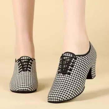 Танцевальная обувь для взрослых на среднем каблуке с мягкой подошвой: Узор «гусиная лапка» для бальных танцев, современных танцев, латиноамериканских танцев и танцев ча-ча-ча Fur Bottom 3.5 cm, Size 41