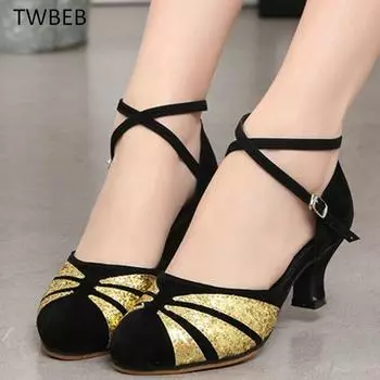 Танцевальная обувь для женщин Каблук 5/3 см Закрытый носок Бальные латинские танцы Обувь на резиновой мягкой подошве Высокий каблук Танцевальная обувь для танго Сальса 34