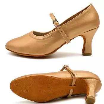 Танцевальная обувь для женщин, современный танец, удобный закрытый носок, стандартные туфли для бальных танцев, каблук 7 см, для помещений 34 коричневый