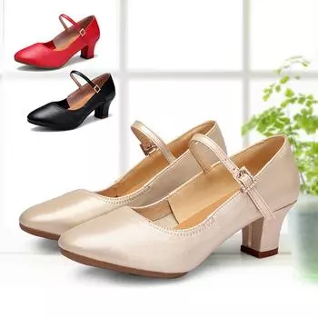 Танцевальная обувь на мягкой подошве. Женские одинарные туфли для танцев. Танцевальная обувь на среднем каблуке. Резиновая подошва. Rubber-5cm-34 чёрный