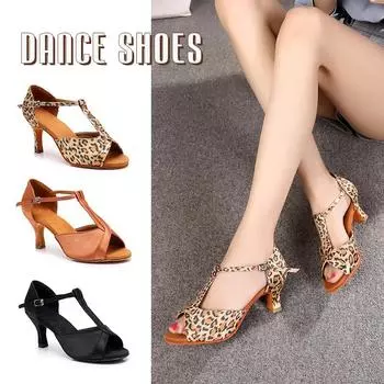 Танцевальная обувь на среднем каблуке для женщин и девочек Танцевальная обувь для бальных танцев Вечеринка Латиноамериканская танцевальная обувь для джаза Вальс Обувь для танцев в помещении 34 леопардовый