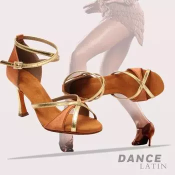 Женская обувь для танцев для девочек, мягкая подошва, тренировочная обувь из средней латинской танцевальной обуви для женщин, каблук 3 дюйма 7cm-34 чёрный