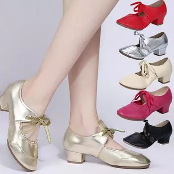 Женские танцевальные туфли на мягкой подошве, туфли Мэри Джейн на среднем каблуке 34 чёрный