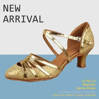Танцевальная обувь с закрытым носком для женских вечеринок, танцевальная обувь для латиноамериканского танго, вальса, ча-ча, противоскользящая стандартная танцевальная обувь 34 золотой