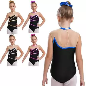 Танцевальная одежда для девочек в полоску, балетная джазовая гимнастическая трико, спортивная одежда, комбинезон для танцев, костюм для фигурного катания 3-4 Years золотой