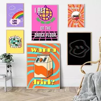 Танцевальная площадка Инди-рок Подарочный Плакат Музыкальный Принт Диско Кемпер Фургон Смайлик Холст Картина Ретро Смешной Настенный Декор Фрески 21x30cm No Framed