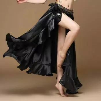 Танцевальная юбка с эластичной резинкой на талии и оборками по краю, юбка с боковыми разрезами, однотонная танцевальная балетная юбка, косплей L розы красного