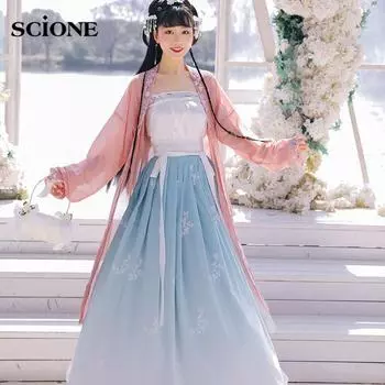 Танцевальное платье Ханфу женский взрослый костюм с вышивкой Фея Китайская Ханфу Одежда для танцев сценическая Ханфу S