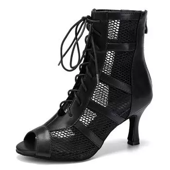 Танцевальные ботинки Женские Латинские Сальса Ботильоны на шпильке Шнуровка для танго Бачата Бальные Вечеринка Выступление Танцевальная обувь 36 чёрный