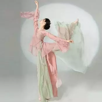 Танцевальный костюм Китайский танец шифоновое учебное платье костюм для выступлений Классический танец Газовое платье струящаяся фея воздуха S