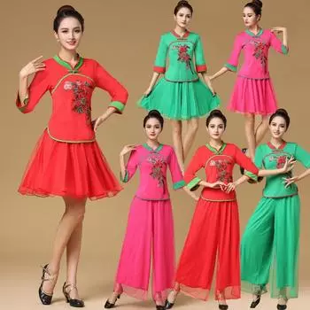 Танцевальный костюм Костюм в этническом стиле Вышитая аппликация Блузка Костюм с короткими рукавами для людей среднего и пожилого возраста 6XL