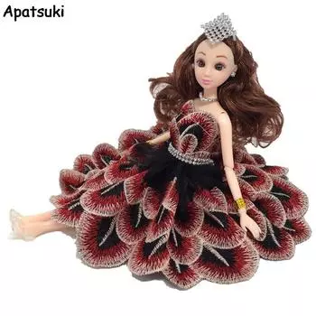 Танцевальный костюм с кристаллами и перьями павлина, модная одежда для куклы Барби, кружевные платья 1/6, вечернее платье для 1/6 куклы BJD, игрушка коричневый