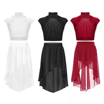 Танцевальный наряд из 2 предметов для девочек, балетный гимнастический купальник, спортивный укороченный топ с юбкой-пачкой, лирическое танцевальное платье, костюм балерины 5-6 Years чёрный