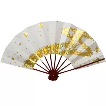 Танцевальный веер 9 см 5 минут голографическая фольга Золотая бегущая вода с камешками Красный Черный Белый 296 [Adesugata] Покрытый лаком (белый) белый