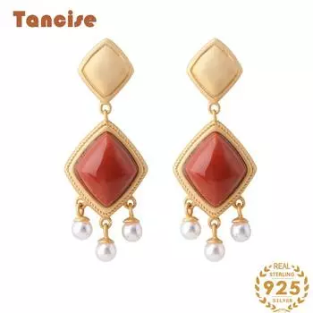 Tancise 925 стерлингового серебра Агат Циркон Серьги Капли Серьги для женщин Свадебные подарки