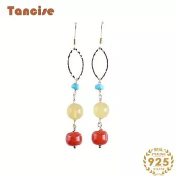 Tancise 925 стерлингового серебра Агат Циркон Серьги Капли Серьги для женщин Свадебные подарки разноцветный