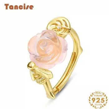 Tancise Classic 925 стерлингового серебра 10 * 10 розовый кварц кольцо дам ювелирные изделия свадьба обещание вечеринка подарок Opne розовый