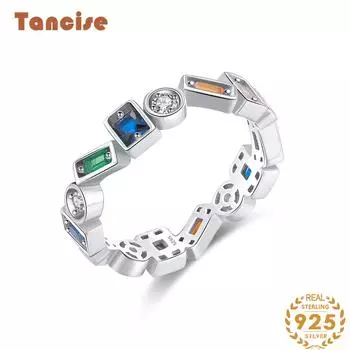 Tancise Classic стерлингового серебра 925 пробы кольцо с цирконом женские ювелирные изделия свадебное обещание вечерние подарок 5 разноцветный