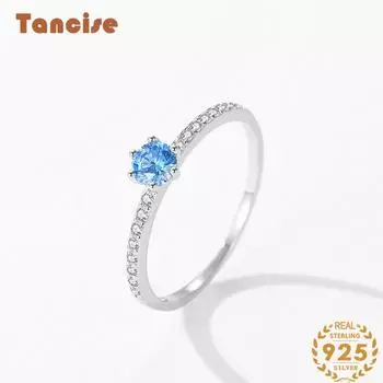 Tancise Classic стерлингового серебра 925 пробы кольцо с цирконом женские ювелирные изделия свадебное обещание вечерние подарок 5 синий