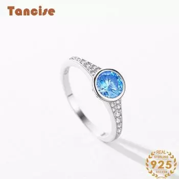 Tancise Classic стерлингового серебра 925 пробы кольцо с цирконом женские ювелирные изделия свадебное обещание вечерние подарок 5 синий