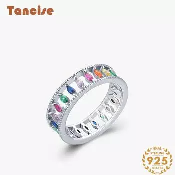 Tancise Classic стерлингового серебра 925 пробы кольцо с цирконом женские ювелирные изделия свадебное обещание вечерние подарок 5 разноцветный