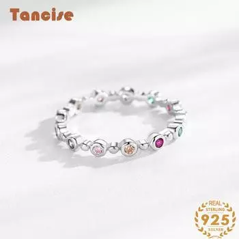 Tancise Classic стерлингового серебра 925 пробы кольцо с цирконом женские ювелирные изделия свадебное обещание вечерние подарок 5 разноцветный