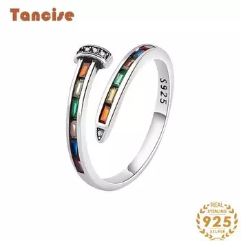 Tancise Classic стерлингового серебра 925 пробы кольцо с цирконом женские ювелирные изделия свадебное обещание вечерние подарок разноцветный
