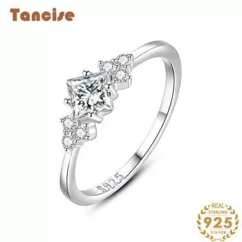 Tancise Classic стерлингового серебра 925 пробы кольцо с цирконом женские ювелирные изделия свадебное обещание вечерние подарок 5 серебряный