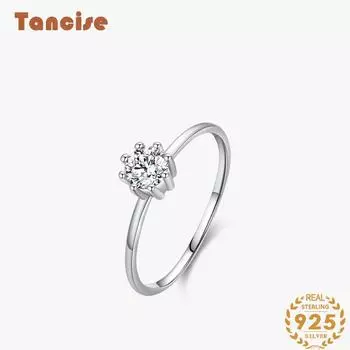 Tancise Classic стерлингового серебра 925 пробы кольцо с цирконом женские ювелирные изделия свадебное обещание вечерние подарок 5 серебряный