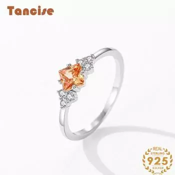Tancise Classic стерлингового серебра 925 пробы кольцо с цирконом женские ювелирные изделия свадебное обещание вечерние подарок 5 оранжевый