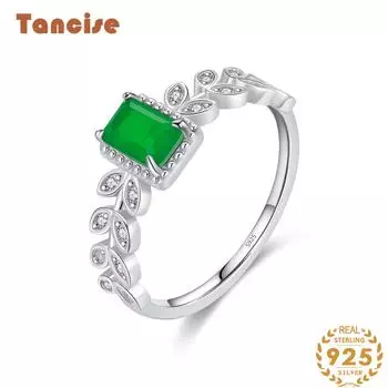 Tancise Classic стерлингового серебра 925 пробы кольцо с цирконом женские ювелирные изделия свадебное обещание вечерние подарок 5 зелёный